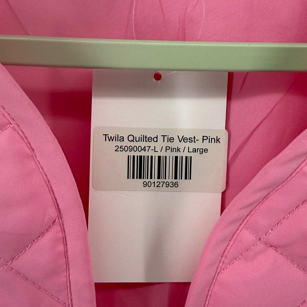Jess Lea Women's Large Twila Quilted Tie Vest Pink Diamond Pattern Sleeveless - Picture 4 of 9